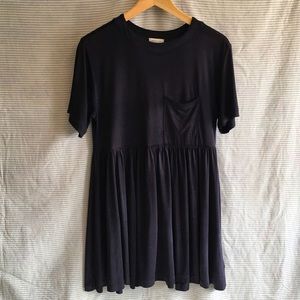 Silence + Noise Washed Black Cupro Babydoll T Shirt Pocket Dress XS